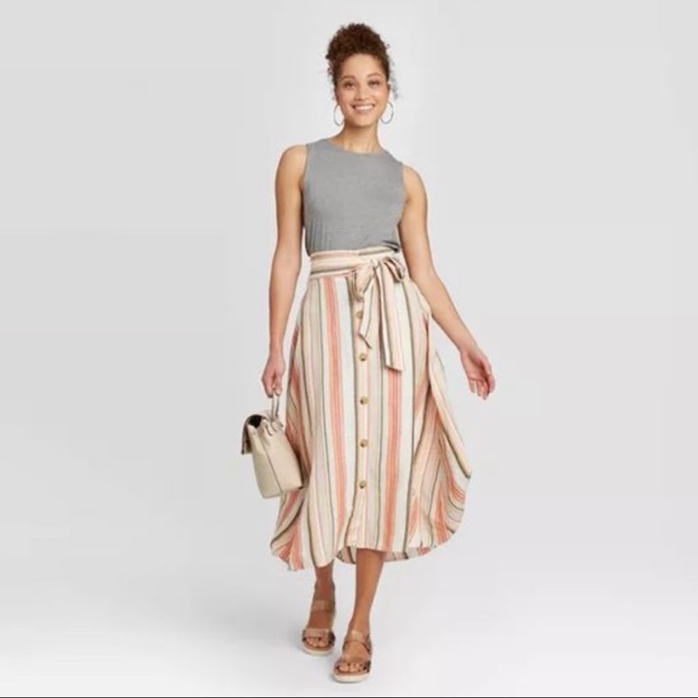 A New Day Striped Button Down A-Line Skirt